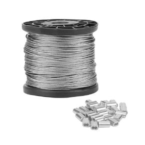 LEXININ 1/16 Inch x 328 Feet Stainless Steel Cable Wire Rope, 1.5mm Stainless Steel Cable with Aluminum Crimping Loop, 7x7 Strands Core Picture Hanging Wire Aircraft Cable for Picture