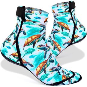 Beach Socks - Sand Socks for Beach Volleyball Women & Men, Surf Socks, Kayaking, Wetsuit Beach Soccer Socks, 3mm Neoprene Socks Women, Anti-Slip, Quick Dry Swim Socks - Sea Turtles, Large