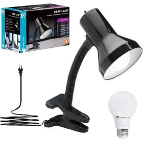 Xtricity LED Desk Light, 360° Adjustable Gooseneck, Home and Office Lamp with 7W A19 Bulb, 120V, On/Off Switch, 14" Height - Reading Lamps for Bedside Table, College Dorm (Black Finish)