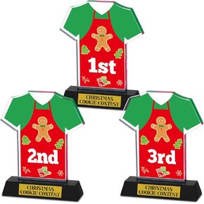 3 Pcs Christmas Cookie Contest Trophy 1st 2nd 3rd Cookie Party Acrylic Award Trophy for Xmas Christmas Cookie Gingerbread Man Party Supplies Prize Award, 5.1 Inch