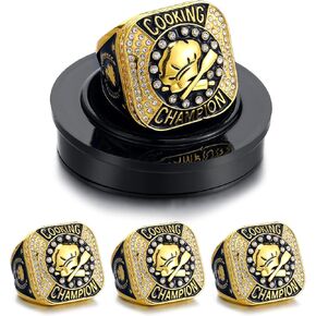 Highergo 3 Pcs Chef Hat Cooking Championship Trophy Ring 1st 2nd 3rd Place Medal Cooking Competition Trophy Prizes with Display Neck Chain and Stand for Chefs Culinary Chili Cook off Party