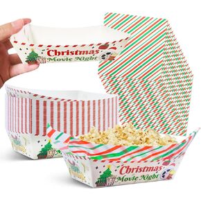 100 Pcs Christmas Party Supplies Movie Night Snack Trays 50 Movie Paper Food Tray Party Bowl with 50 Waxed Deli Paper for Xmas Movie Party Supplies Decorations Serving Trays Nacho Snack Popcorn Holder