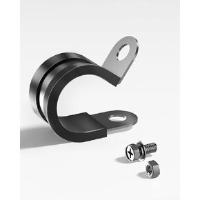 1/4 Inch Cable Clamps Assortment Kit 304 Stainless Steel Rubber Cushion Pipe Clamp Rubber Insulated Cable Clamps For Pipe Fittings Cables Pipes and Hoses (64PCS with Screws and Nuts)