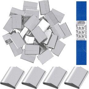 Glarks 100pcs 5/8in Closed Seals Buckles (Push Type) Set, Closed (Snap-On) Seals Strapping Clips Banding Clips for Securing Heavy Packaging and Pallet Banding