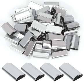 Swpeet 100Pcs 3/4" Packaging Closed (Push Type Metal Seals Assortment Kit，Sturdy Metal Clips Banding Strapping Clips Strapping Metal Buckle for for Strap Width Steel Strapping