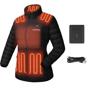 Venustas Women's Heated Puffer Jacket (Black,L) and Extra 7.4V 4800mAh Battery