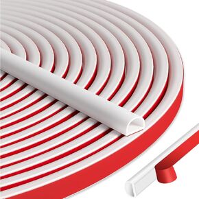 20FT Silicone Weather Stripping Door Seal,Self Adhesive Door Weather Stripping,D Shaped Soundproofing Door Seal Strip for Door Frame Insulation Large Gap(3/8“W×1/4"T White)
