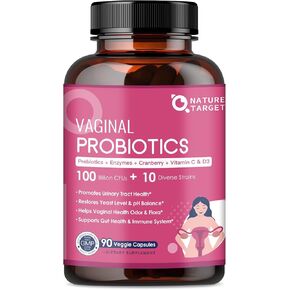 Vaginal Probiotics for Women, 100 Billion CFUs Probiotics & Prebiotics with Digestive Enzymes, Cranberry & D-Mannose - Womens Probiotic Supports pH Balance, Odor & Urinary Tract Health - 90 Capsules