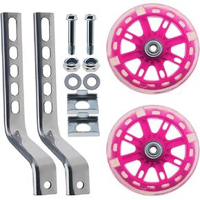 Training Wheels for Kids Bike, Flash Mute Wheel Adjustable Bicycle Stabiliser Mounted Kit Compatible for 12 14 16 18 20 inch Single Speed Bicycle (Pink)