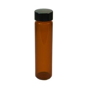 4-Pack of 3.75" Tall / 8 Dram / 1 oz / 30 mL Amber Glass UV Resistant Sample Storage Cosmetic Herb Spice Specimen Container Vial w/Black Phenolic Screw on Caps