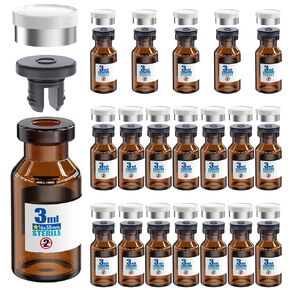 Ks-Tek 20pcs Sterile Empty Vial,Sample Vials with Self Healing Injection Port and Flip off Cover,Borosilicate Injection Glass bottle Individually Packing (Transparent, 1ml)