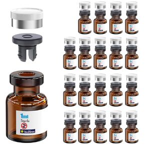 Ks-Tek 20pcs Sterile Empty Vial,Sample Vials with Self Healing Injection Port and Flip off Cover,Borosilicate Injection Glass bottle Individually Packing (Transparent, 1ml)