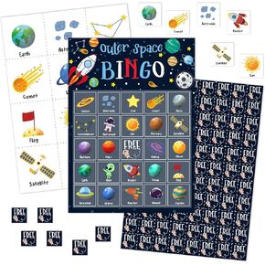 Outer Space Bingo Games Cards, Solar System Bingo Game Set, Astronomy Bingo Party Game, Space Bingo Supplies for Adults, Planet Birthday Party Decorations -17