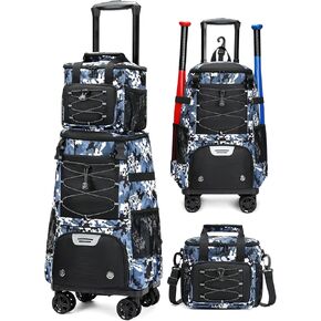 Baseball Bag, Wheeled Softball Bag, Rolling Baseball Bag with Shoe Compartment, Lightweight Bat Bag for Tball Gear & Equipment