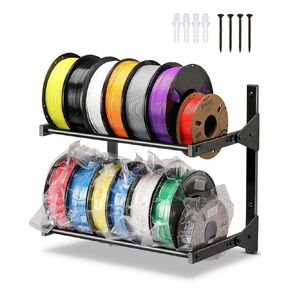 Wall Mount Filament Storage Rack- Wall Mount 3D Printer Filament Storage Rack 2 Tier Filament Spool Holders Racks, Heavy Duty Metal Shelf for PLA/ABS/TPU, Filaments Organzied (Black)