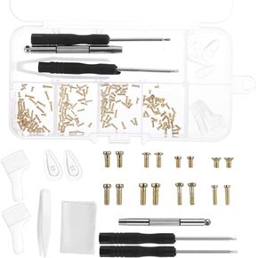 Eyeglass Repair Tool Kit, Gold Glasses Repair Kit Precision Glasses Screwdriver Set with Screws Nose Pads Eyeglass Ear Grips Tweezer for Eyeglasses Sunglasses Presbyopes Watch Repair