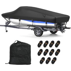 Heavy Duty 1200D Solution-Dyed Polyester Boat Cover with Storage Bag, 100% Waterproof Trailerable 17'-19' Bass Boat Cover with 3D Air Vents for V-Hull Tri-Hull Runabout Pro-Style Fishing Boat