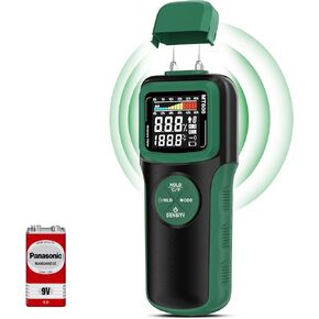 Wood Moisture Meters, Pin & Pinless 2 In 1 Moisture Detector with Upgraded Sensor & Backlit Screen, 9 Calibration for moisture Detection in Wood, Detector for Lumber Concrete Building(Green)