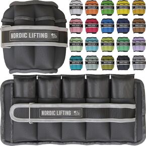 Adjustable Ankle Strap by Nordic Lifting - 1 Pair 1 to 5 lbs Weighted Cuff for Walking Fitness and Workout