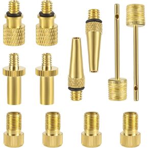 12pcs Bicycle Valve Adapter Set, Brass Tire Valve Adapter Kit Ball Pump Needle FV/AV AV/EV EV/FV Adapter Inflatable Nozzles Bike Tire Valve Tool for Presta Schrader Valve Sports Balls Bikes