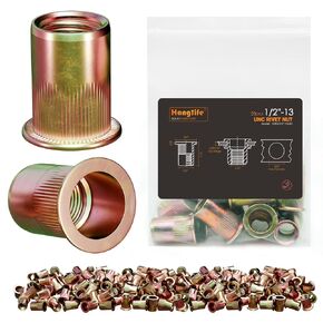 Rivet Nut, #6-32 UNC SAE Rivnut - Flat Head Nutserts, Zinc-Plated Carbon Steel Knurled Body Threaded Insert Nuts, 100 Pieces