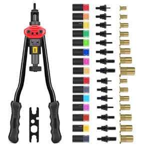 16"Hand Rivet Nut Tool,Professional Rivet Nut Setter Kit with 15 Mandrels（M3 M4 M5 M6 M8 M10 M12 SAE 6-32,8-32,10-32,10-24, 1/4-20, 5/16-18, 3/8-16,1/2-13）and 145 PCS Rivets Nuts