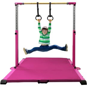 Gymnastic Kip Bar,Kids Girls Junior Ages 3-15,3' to 5' Adjustable Height,Home Gym Equipment,Home Training,1-4 Levels,260lbs Weight Capacity