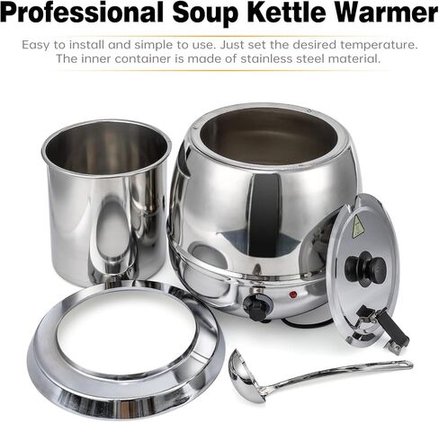 Silver Stainless Steel Commercial Grade Soup Warmer Temperature Control Feature, 10.5 10.5Qts with Stainless Steel Insert Pot and Spoon for Restaurants, Catering Events, and Family Gatherings in Kuwait