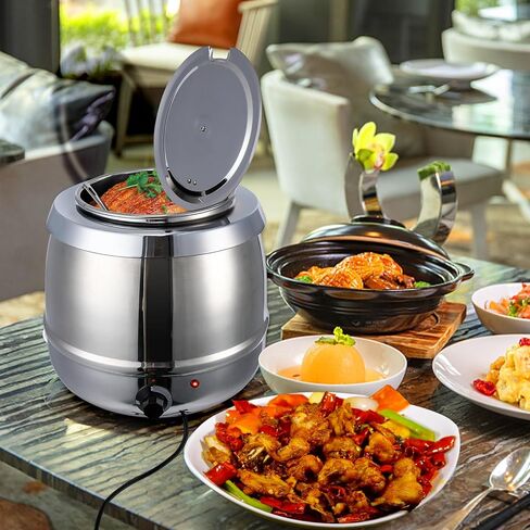 Silver Stainless Steel Commercial Grade Soup Warmer Temperature Control Feature, 10.5 10.5Qts with Stainless Steel Insert Pot and Spoon for Restaurants, Catering Events, and Family Gatherings in Kuwait
