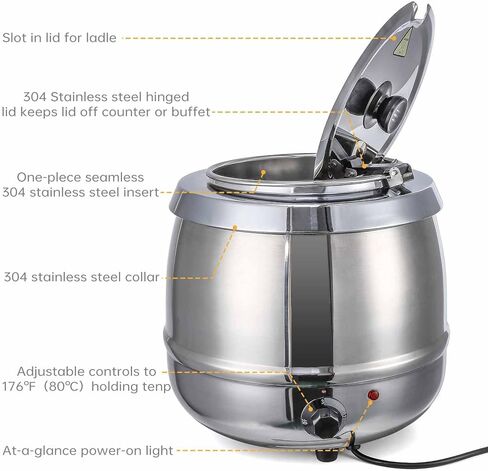 Silver Stainless Steel Commercial Grade Soup Warmer Temperature Control Feature, 10.5 10.5Qts with Stainless Steel Insert Pot and Spoon for Restaurants, Catering Events, and Family Gatherings in Kuwait