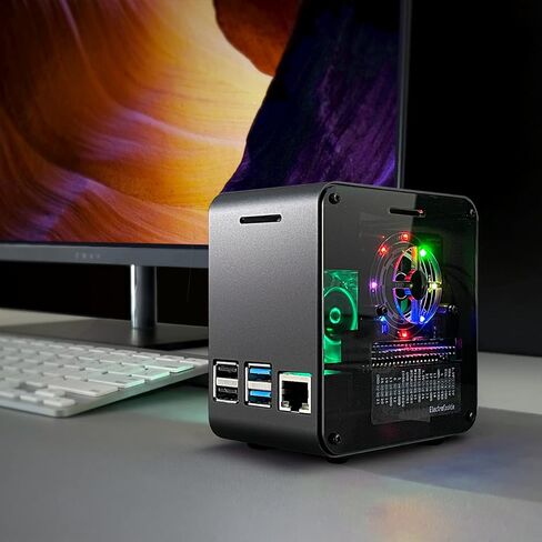 ElectroCookie Raspberry Pi 4 Case, Miniature Desktop Aluminum Case with Cooling Fan and Color Changing Ambient Light (Matte Black & Neon) in Saudi Arabia