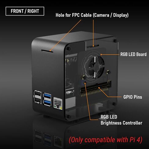 ElectroCookie Raspberry Pi 4 Case, Miniature Desktop Aluminum Case with Cooling Fan and Color Changing Ambient Light (Matte Black & Neon) in Saudi Arabia