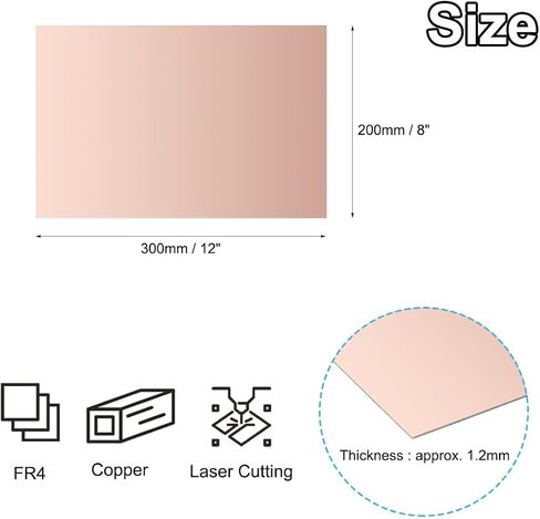 PATIKIL 8x12 inch Double Sided Copper Clad Laminate PCB, 4 Pcs 0.8mm Thickness FR4 Copper Plated Universal Circuit Prototype Board for Etching DIY PCB Kit in Saudi Arabia