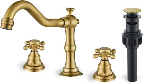 Votamuta الحمام بالوعة الحنفية النفط يفرك الحنفيات الحمام البرونزية لبالوعة 3 حفرة 8 بوصة 2 مقابض صنبور واسع النطاق لبالوعة الحمام الغرور صنبور مع تجاوز استنزاف المنبثقة وخطوط المياه in Kuwait