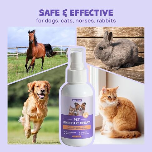 بخاخ لعلاج البقع الساخنة وتخفيف الحكة للكلاب والقطط، بخاخ علاج للحيوانات الأليفة للحكة والجلد المتهيج والحساسية والطفح الجلدي - العناية بالجروح بدون ألم ورذاذ آمن لللعق لجميع الحيوانات (3.4 أونصة سائلة) in Kuwait