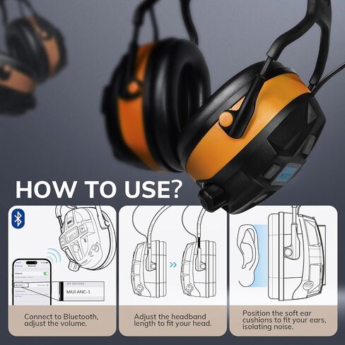 Bluetooth 5.0 Hearing Protection Rechargeable Ear Headphones, 29dB NRR Safety Noise Reduction EarMuffs 36H Playtime for Lawn Mower, Construction, Workshops, Mowing With Radio Yellow in Saudi Arabia