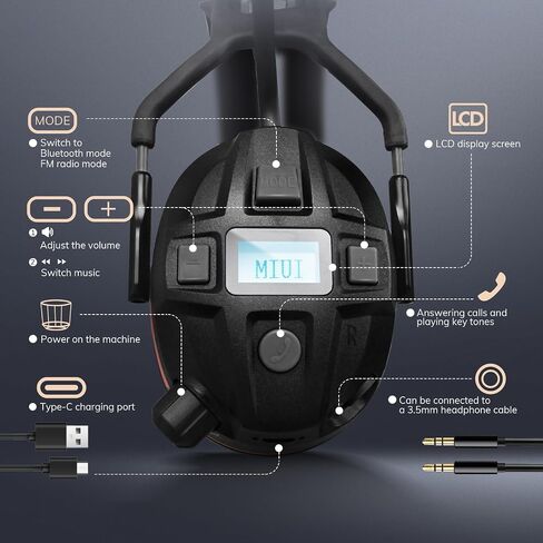Bluetooth 5.0 Hearing Protection Rechargeable Ear Headphones, 29dB NRR Safety Noise Reduction EarMuffs 36H Playtime for Lawn Mower, Construction, Workshops, Mowing With Radio Yellow in Saudi Arabia
