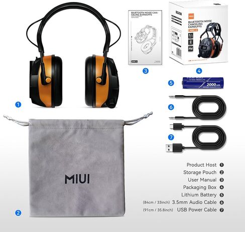 Bluetooth 5.0 Hearing Protection Rechargeable Ear Headphones, 29dB NRR Safety Noise Reduction EarMuffs 36H Playtime for Lawn Mower, Construction, Workshops, Mowing With Radio Yellow in Saudi Arabia