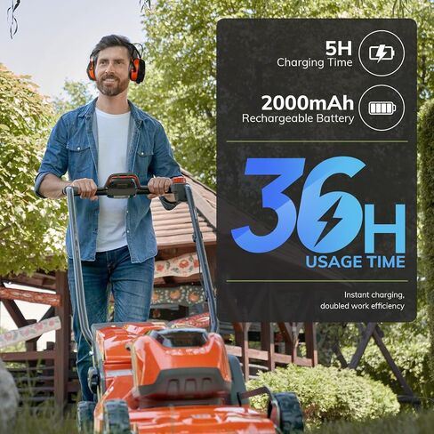 Bluetooth 5.0 Hearing Protection Rechargeable Ear Headphones, 29dB NRR Safety Noise Reduction EarMuffs 36H Playtime for Lawn Mower, Construction, Workshops, Mowing With Radio Yellow in Saudi Arabia