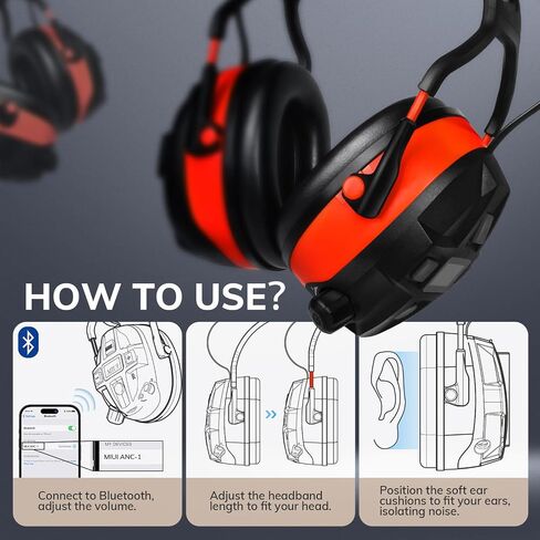 Bluetooth 5.0 Hearing Protection Rechargeable Ear Headphones, 29dB NRR Safety Noise Reduction EarMuffs 36H Playtime for Lawn Mower, Construction, Workshops, Mowing With Radio Yellow in Saudi Arabia