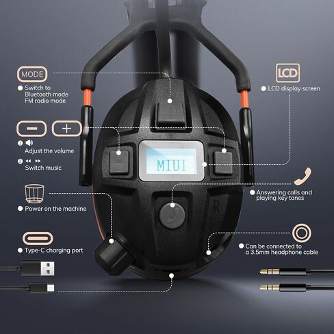 Bluetooth 5.0 Hearing Protection Rechargeable Ear Headphones, 29dB NRR Safety Noise Reduction EarMuffs 36H Playtime for Lawn Mower, Construction, Workshops, Mowing With Radio Yellow in Saudi Arabia