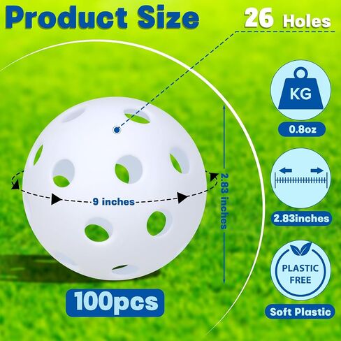 Coopay 12/100 Pack Baseball Practice Baseballs Plastic Hollow Soft Balls with a Drawstring Bag for Hitting, Baseball Training Indoor Outdoor Use in Kuwait