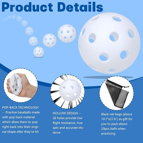 Coopay 12/100 Pack Baseball Practice Baseballs Plastic Hollow Soft Balls with a Drawstring Bag for Hitting, Baseball Training Indoor Outdoor Use in Kuwait