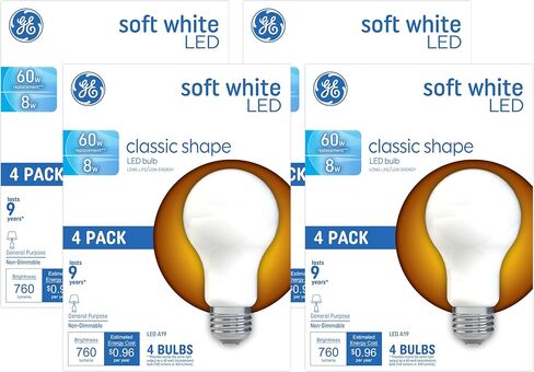 مصابيح GE Lighting GE LED، 60 وات Eqv، أبيض ناعم، مصابيح A19 القياسية (4 عبوات) in Kuwait