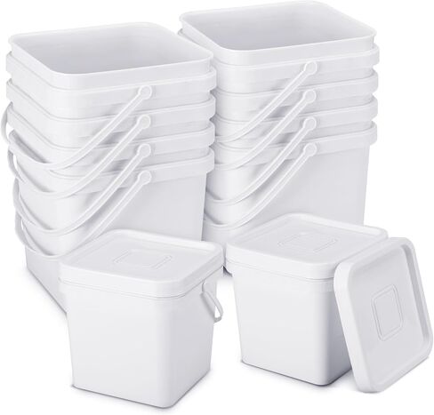 Suzile 10 Pcs 2.2 Gallon Plastic Bucket with Lid Square Bucket 10L Utility Industrial Pail with Handle Food Grade Container for Food Oil Tub Water Fishing Paint House Cleaning Car Washing(Black) in Saudi Arabia