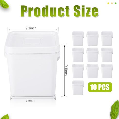 Suzile 10 Pcs 2.2 Gallon Plastic Bucket with Lid Square Bucket 10L Utility Industrial Pail with Handle Food Grade Container for Food Oil Tub Water Fishing Paint House Cleaning Car Washing(Black) in Saudi Arabia