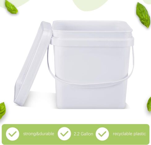 Suzile 10 Pcs 2.2 Gallon Plastic Bucket with Lid Square Bucket 10L Utility Industrial Pail with Handle Food Grade Container for Food Oil Tub Water Fishing Paint House Cleaning Car Washing(Black) in Saudi Arabia