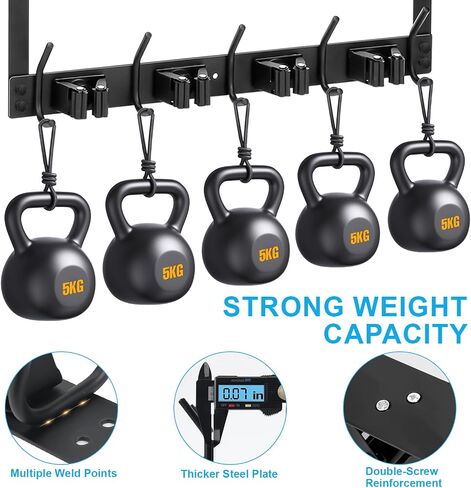 Broom Holder Over the Door, Stainless Steel Heavy Mop and Broom Holder Wall Mount, Over the Door Hooks for Garage Closet Laundry - 4 Racks with 5 Hooks, Black in Saudi Arabia