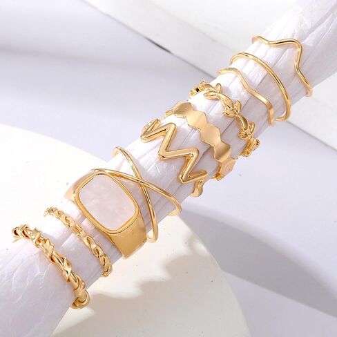 10pcs Jewelry For Women Rings 14k Gold Plated Ring Sets Non Tarnish Dainty Trendy Stacking Rings Jewelry Simple Fashion Cute Stackable Delicate Packaging Costume Jewelry Rings Plain Band Size in Saudi Arabia