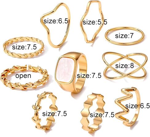 10pcs Jewelry For Women Rings 14k Gold Plated Ring Sets Non Tarnish Dainty Trendy Stacking Rings Jewelry Simple Fashion Cute Stackable Delicate Packaging Costume Jewelry Rings Plain Band Size in Saudi Arabia